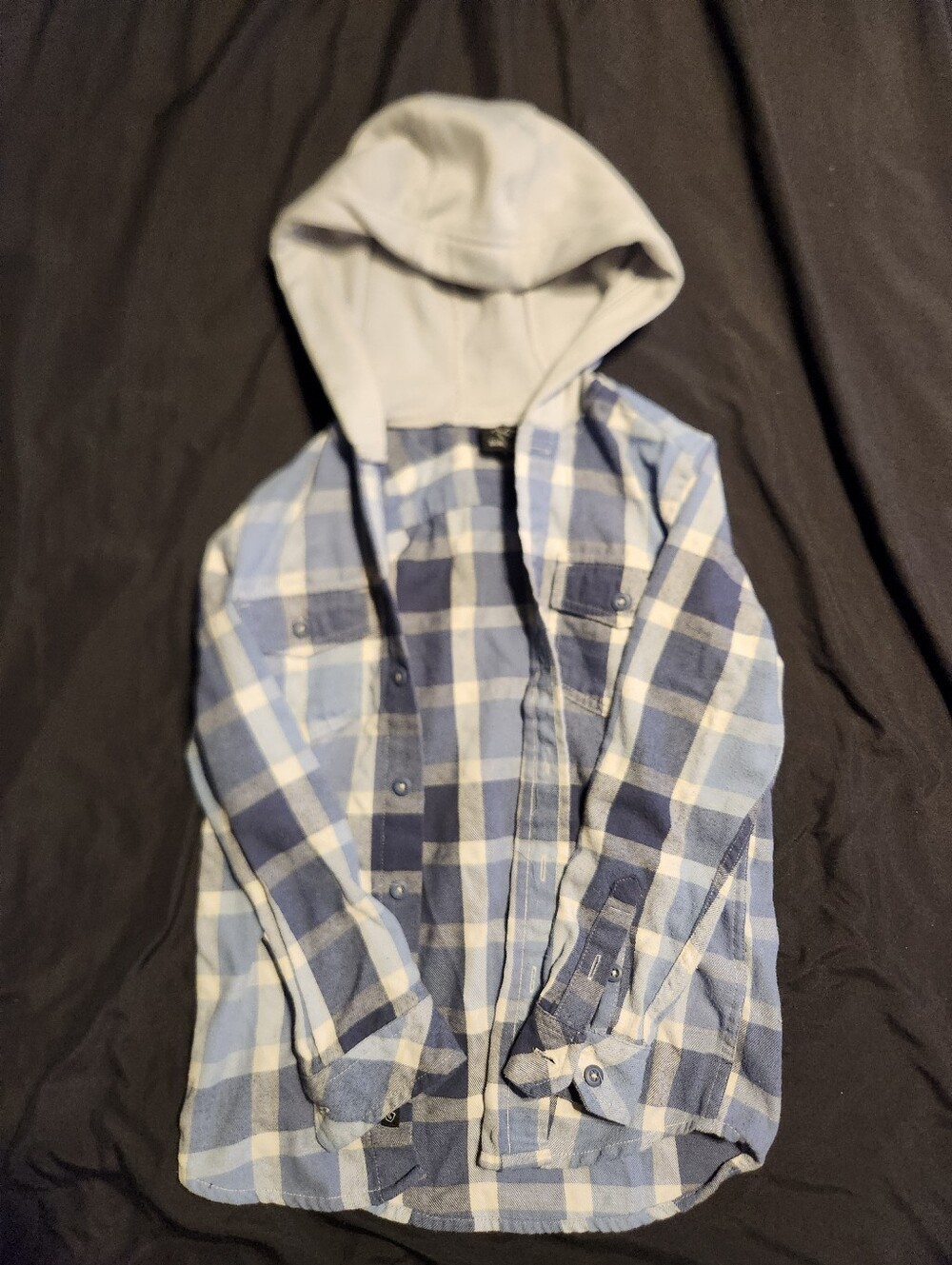 burnside Blue and White Plaid Hooded Shirt